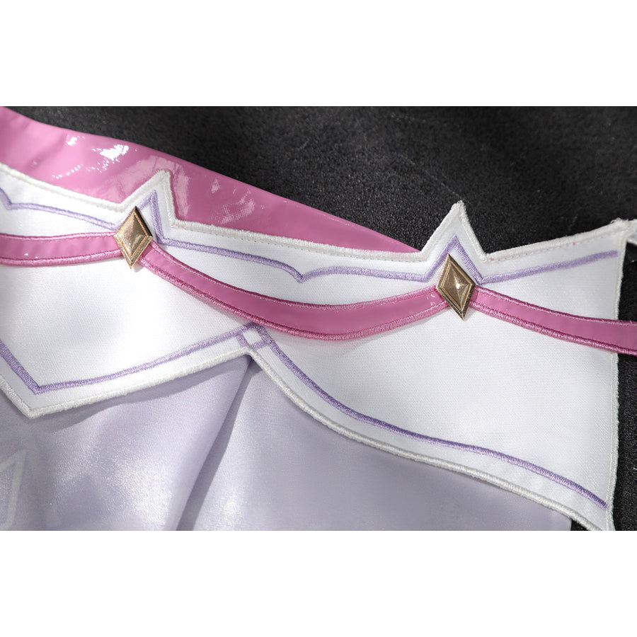 Genshin Impact Citlali cosplay costume pairs a pink glossy band and white fabric with gold studs.