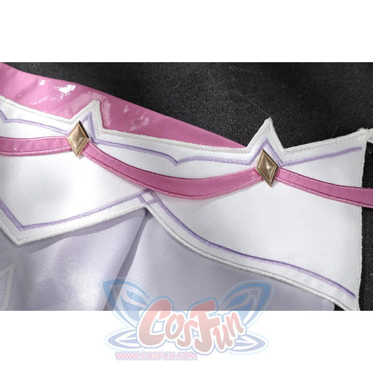 Genshin Impact Citlali cosplay costume pairs a pink glossy band and white fabric with gold studs.