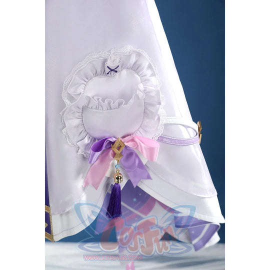 Genshin Impact Citlali cosplay costume ruffle pocket anchors a ribbon, bell, and tassel.
