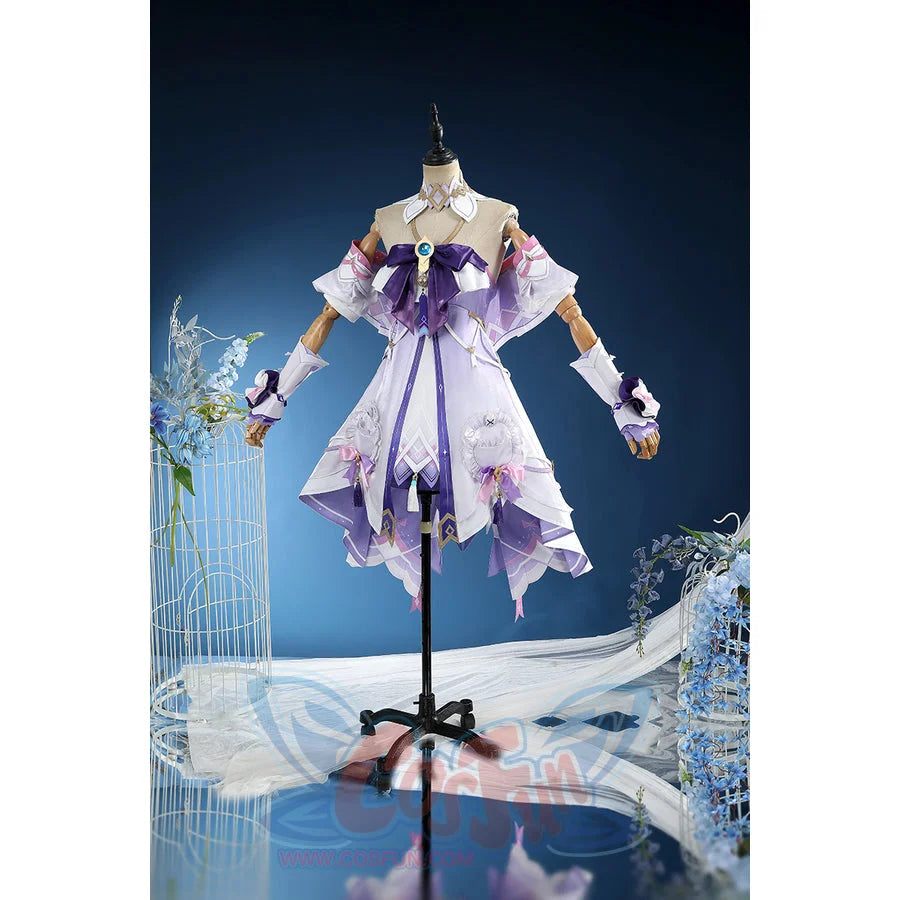 Genshin Impact Citlali cosplay costume pairs a lavender dress with detatchable sleeves.
