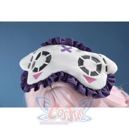 Genshin Impact Citlali cosplay sleep mask detail pairs plush motifs with purple ruffles.