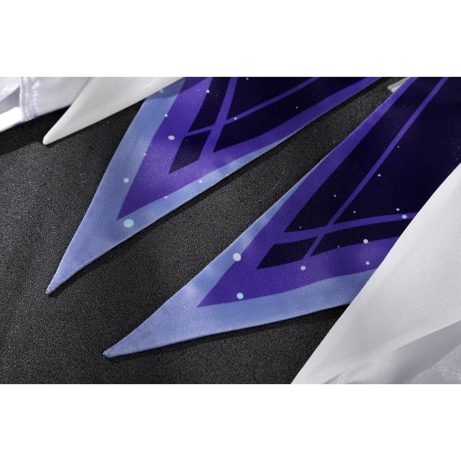 Genshin Impact Citlali cosplay sleeve detail frames dark purple panels with pointed pale edges.