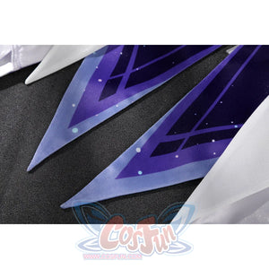 Genshin Impact Citlali cosplay sleeve detail frames dark purple panels with pointed pale edges.