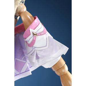 Genshin Impact Citlali cosplay sleeve detail layers a pink cuff with white ruffles and a gold star.