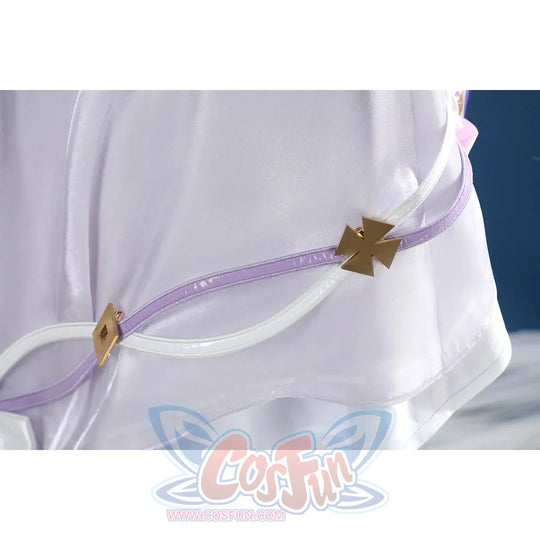Genshin Impact Citlali cosplay costume pairs white and purple wavy trim with gold charms.