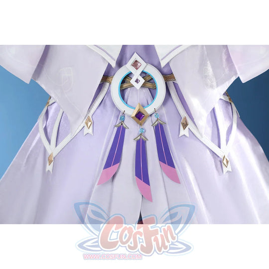 Genshin Impact Citlali cosplay waist detail centers a pendant over a lavender pleated dress.