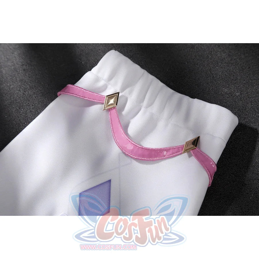 Genshin Impact Citlali cosplay waistband detail pairs pink ribbon trim with gold diamond clips.
