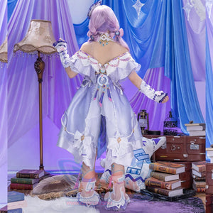 Genshin Impact Citlali cosplay costume back view frames an open collar above a layered shawl and hanging back ornament.