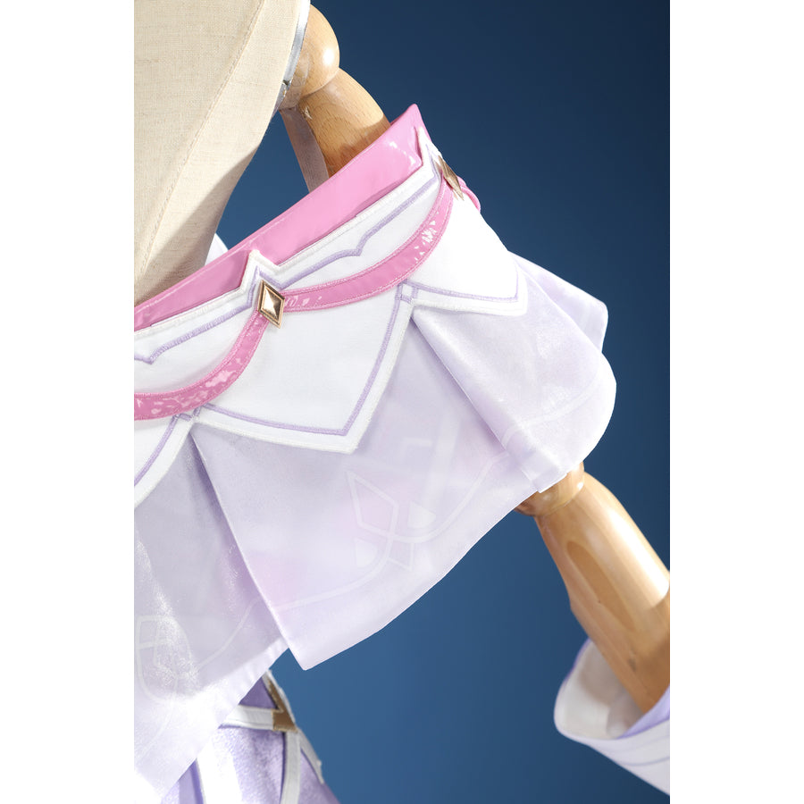 Genshin Impact Citlali cosplay costume pairs white and pink ruffles with a gold-colored accent.