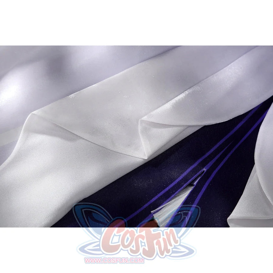 Genshin Impact Citlali cosplay costume white pleated fabric details over striped trim.