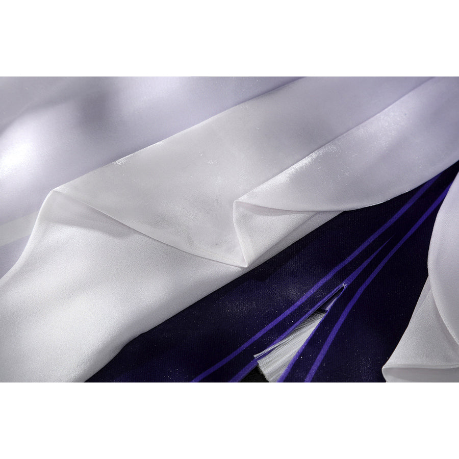 Genshin Impact Citlali cosplay costume white pleated fabric details over striped trim.