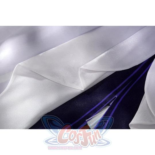 Genshin Impact Citlali cosplay costume white pleated fabric details over striped trim.