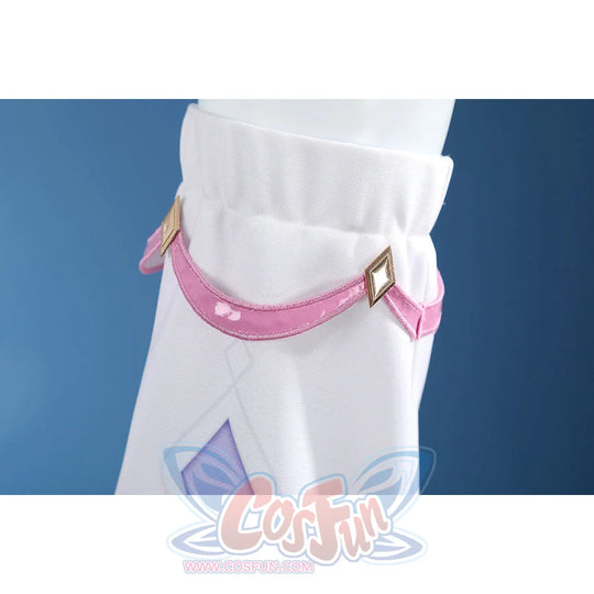Genshin Impact Citlali cosplay costume wrist cuff with pink trim and gold diamond accents.