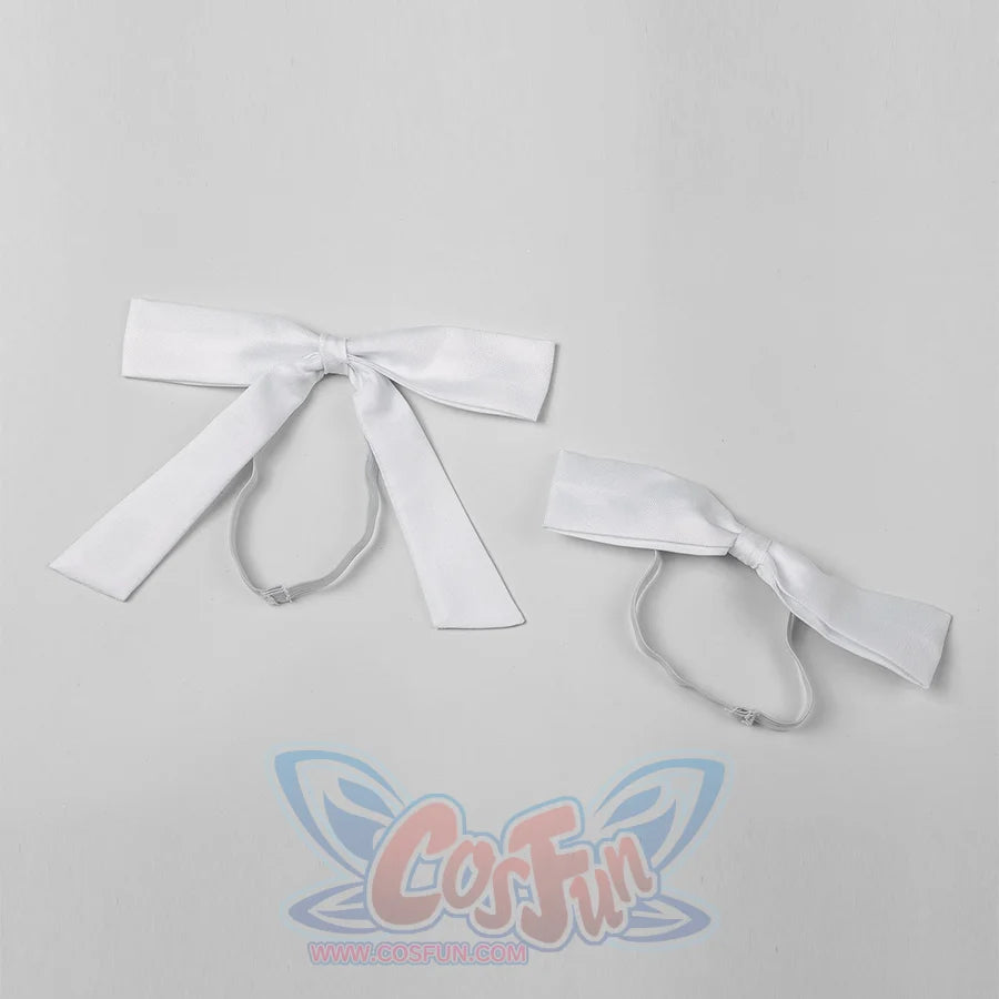 Genshin Impact Columbina cosplay bow ties pair wide white ribbons with elastic bands for accessory styling.