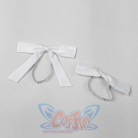 Genshin Impact Columbina cosplay bow ties pair wide white ribbons with elastic bands for accessory styling.