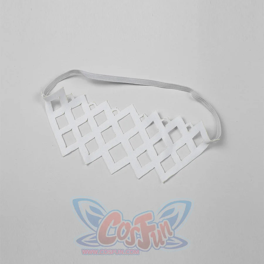 Genshin Impact Columbina cosplay eye mask forms a white lattice pattern on a slim elastic band.