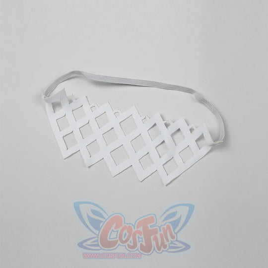 Genshin Impact Columbina cosplay eye mask forms a white lattice pattern on a slim elastic band.
