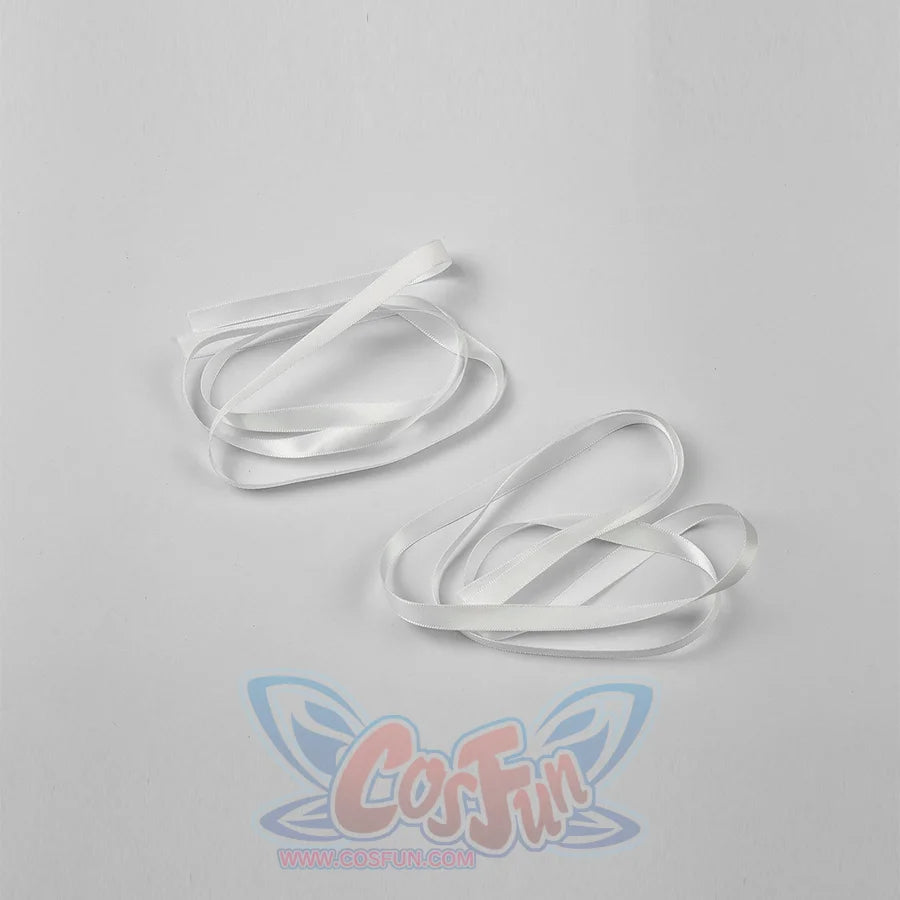 Genshin Impact Columbina cosplay white ribbon ties curl into smooth loops for matching accessories.