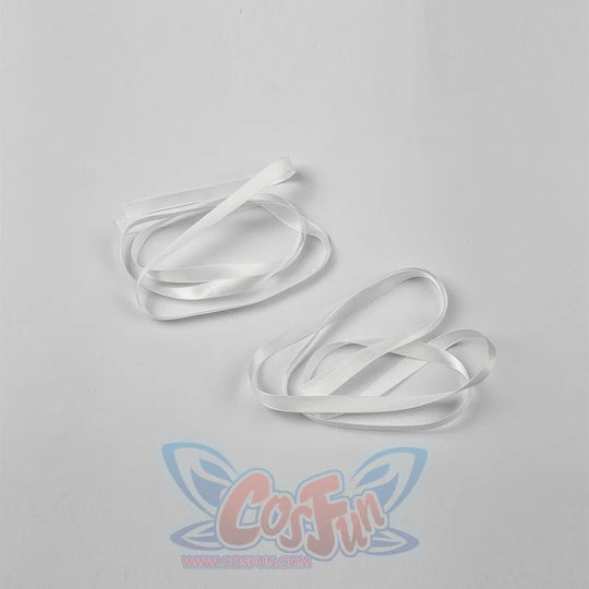 Genshin Impact Columbina cosplay white ribbon ties curl into smooth loops for matching accessories.