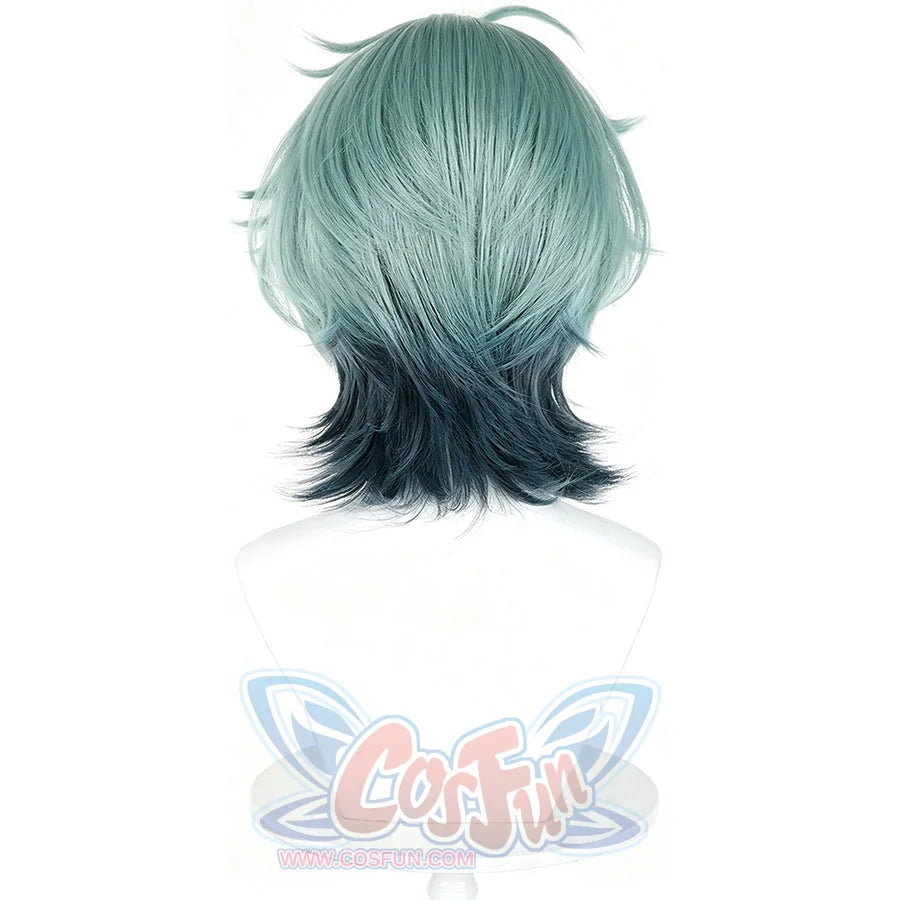 COSFUN Genshin Impact Lohen cosplay wig made from high temperature fiber with a mint green and black gradient color tone.
