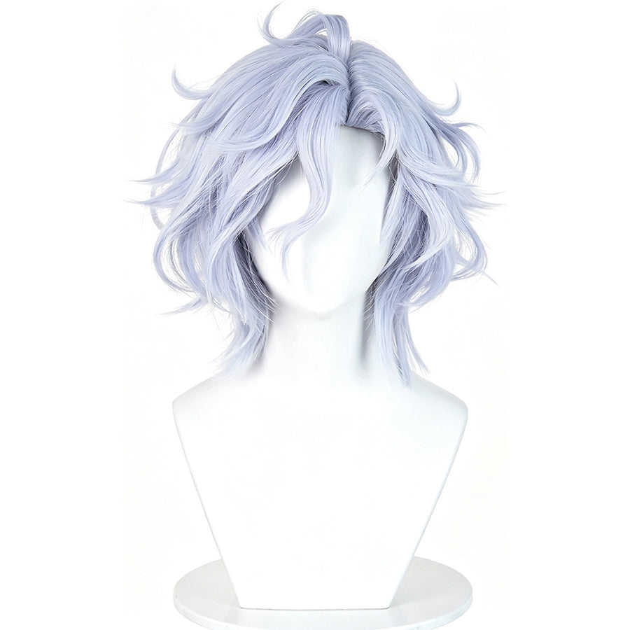 COSFUN Genshin Impact Mitya cosplay wig gathers soft lavender blue wavy high temperature fiber into a layered hair style.