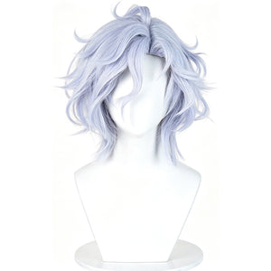 COSFUN Genshin Impact Mitya cosplay wig gathers soft lavender blue wavy high temperature fiber into a layered hair style.
