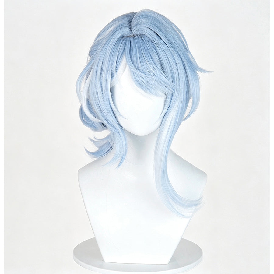 COSFUN Genshin Impact Odette cosplay wig layers light blue fibers into soft curves that frame the face with elegant style.