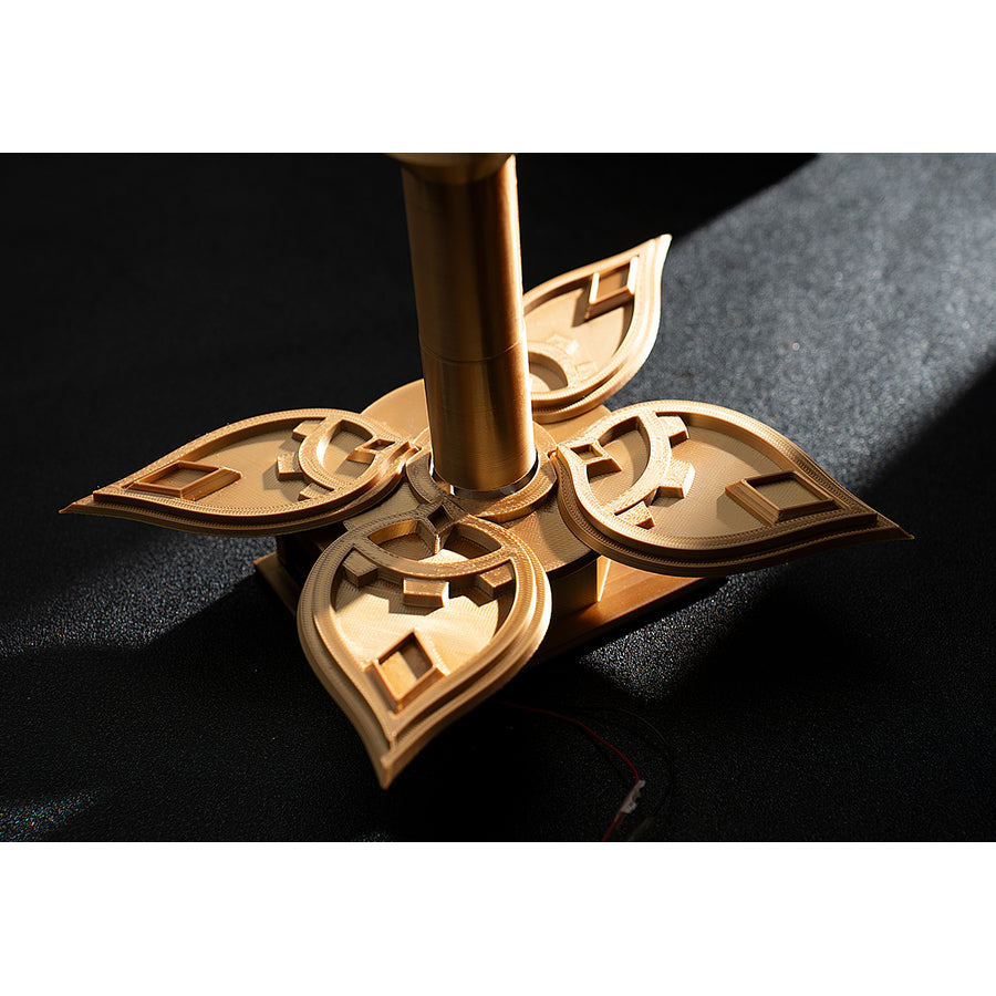Genshin Impact Sandrone cosplay clockwork spring prop base layers gold-tone leaf gears around a central shaft