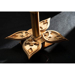 Genshin Impact Sandrone cosplay clockwork spring prop base layers gold-tone leaf gears around a central shaft