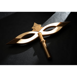 Genshin Impact Sandrone cosplay clockwork spring prop key handle balances a gold-tone bow shape and pointed tips