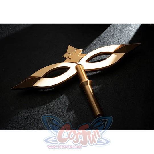 Genshin Impact Sandrone cosplay clockwork spring prop key handle balances a gold-tone bow shape and pointed tips