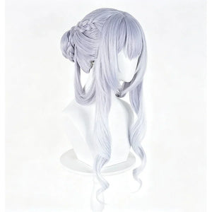 COSFUN Genshin Impact Tsaritsa cosplay wig in an angled view with long pale blue curls and a braided updo.