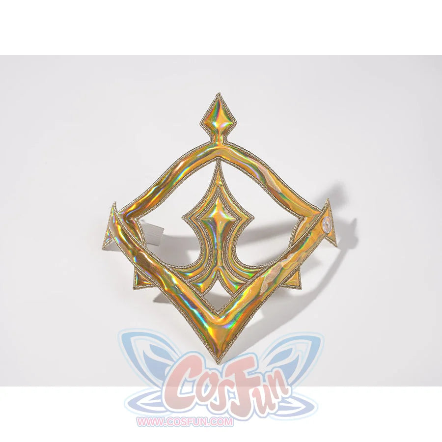 Genshin Impact Vesna cosplay costume chest ornament sets a turquoise center inside iridescent gold-tone points.