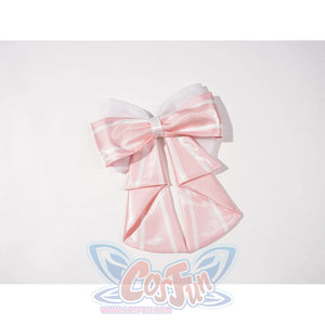 Genshin Impact Vesna cosplay costume pink bow accessory gathers striped satin into a soft folded knot.