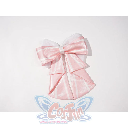 Genshin Impact Vesna cosplay costume pink bow accessory gathers striped satin into a soft folded knot.