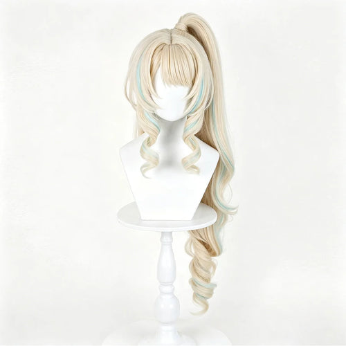 Genshin Impact Vesna Cosplay Wig Long Blonde Blue Highlighted Ponytail N10138