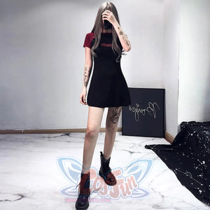 Gothic Letter Embroidery Color Block A-Line T-Shirt Dress Mp006173