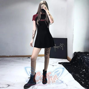 Gothic Letter Embroidery Color Block A-Line T-Shirt Dress Mp006173