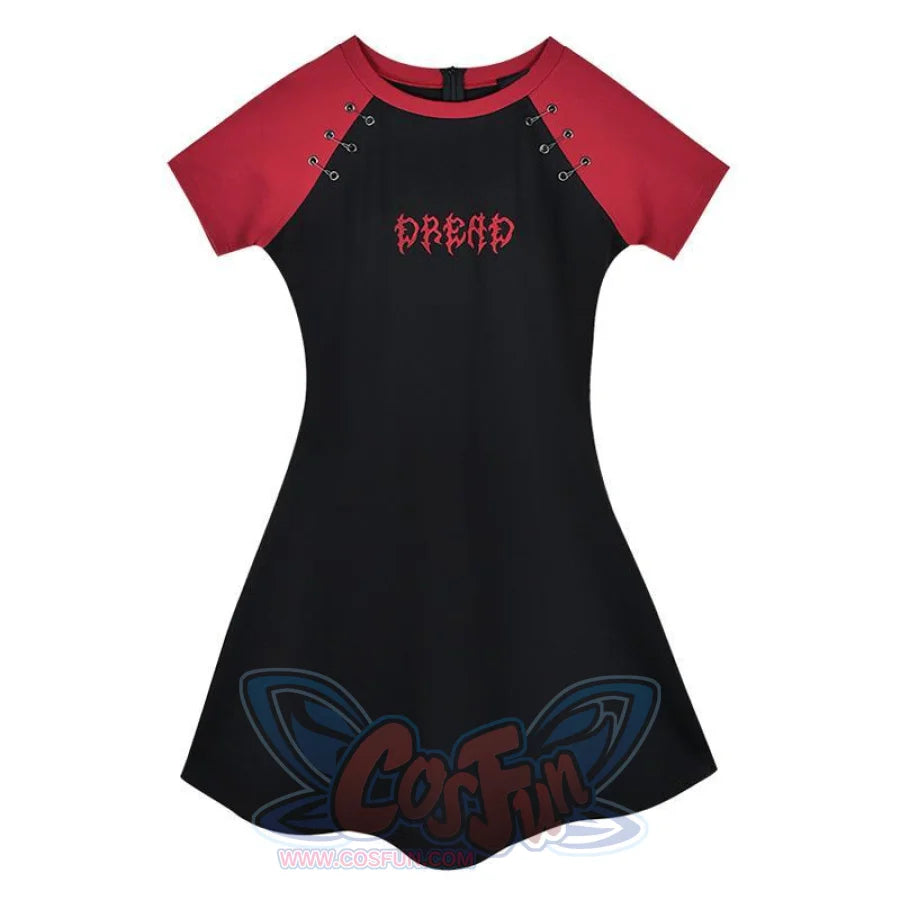 Gothic Letter Embroidery Color Block A-Line T-Shirt Dress Mp006173 Black &amp; Red / S