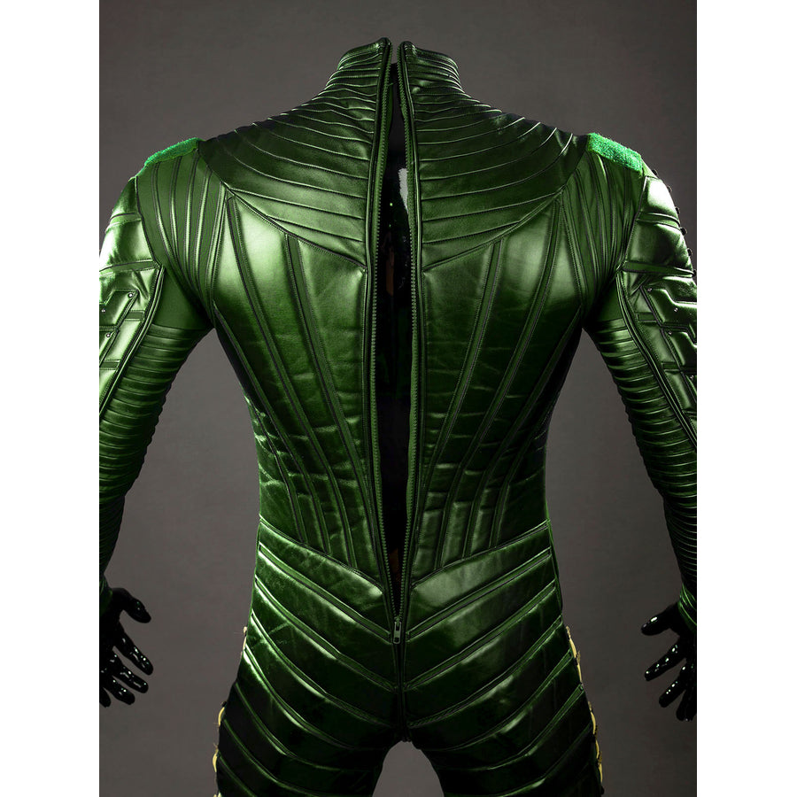 Green Goblin Norman Osborn cosplay costume back torso detail follows ribbed green plates down the spine.