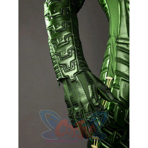Green Goblin Norman Osborn cosplay costume forearm detail layers angular green panels down the sleeve.