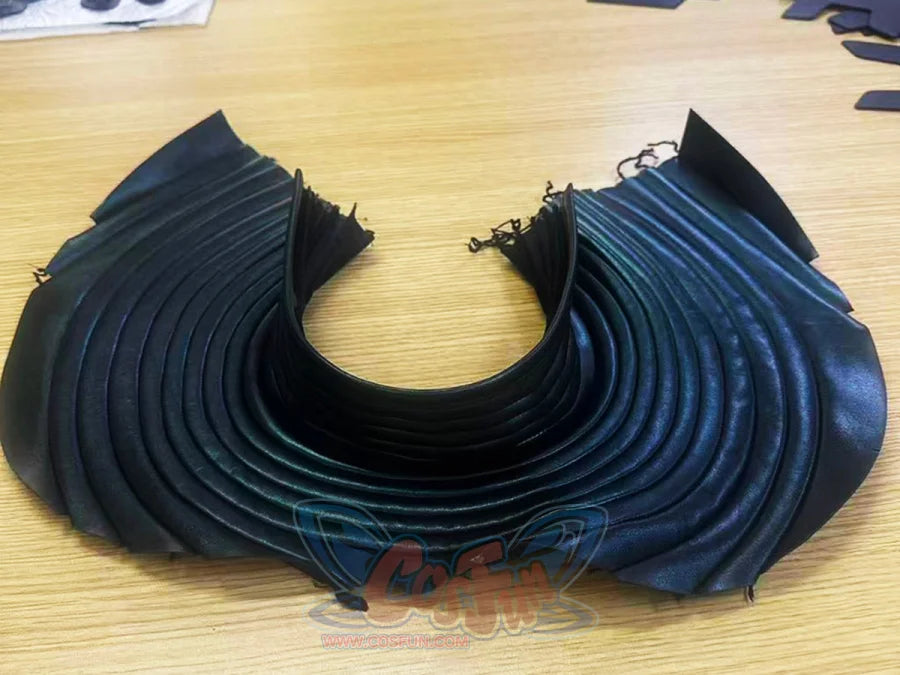Green Goblin Norman Osborn cosplay collar armor piece curves around the neck opening with ribbed green layers