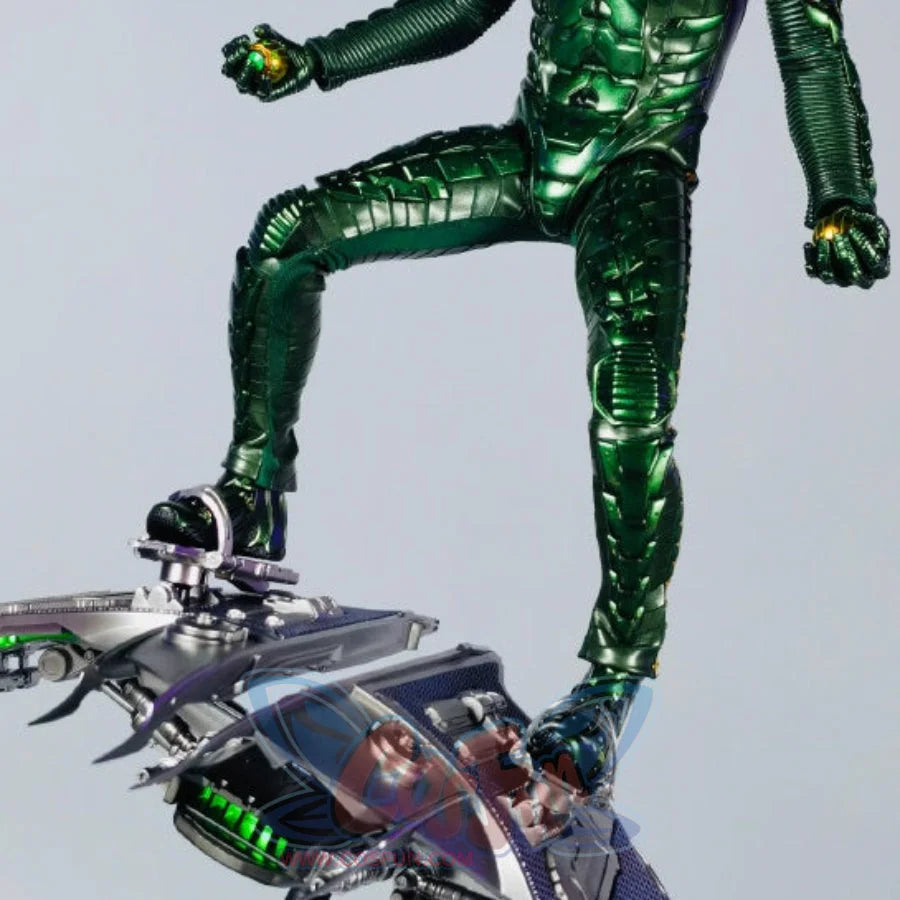 COSFUN Green Goblin Norman Osborn cosplay boots front view shows metallic green footwear below armored legs