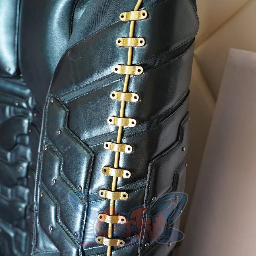 Green Goblin Norman Osborn cosplay costume side panel detail highlights ribbed green sections beside black trim
