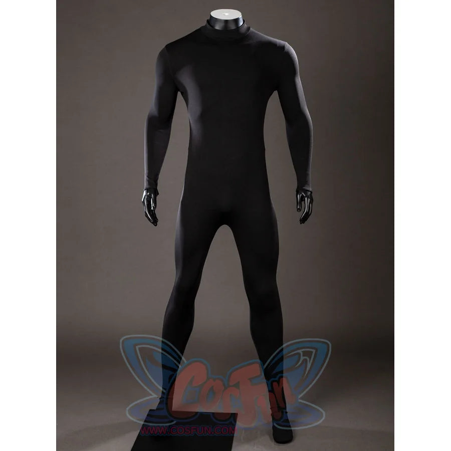 Green Lantern Guy Gardner cosplay bodysuit front view keeps the black stretch suit clean and fitted.