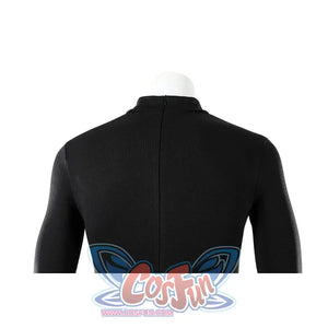 Green Lantern Guy Gardner cosplay bodysuit back detail shows the black high collar and upper zipper seam
