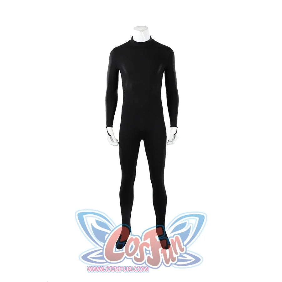 Green Lantern Guy Gardner cosplay bodysuit front view shows a black fitted suit with high collar