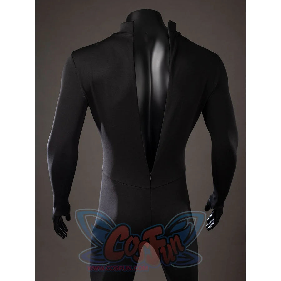 Green Lantern Guy Gardner cosplay bodysuit back detail opens at the neckline above black stretch panels.