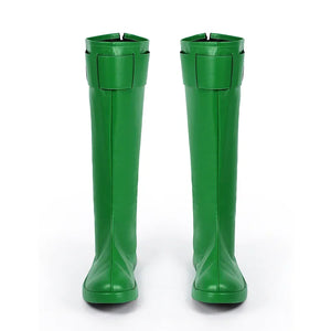 COSFUN Green Lantern Guy Gardner cosplay boots front view shows tall green shafts and rounded toe caps