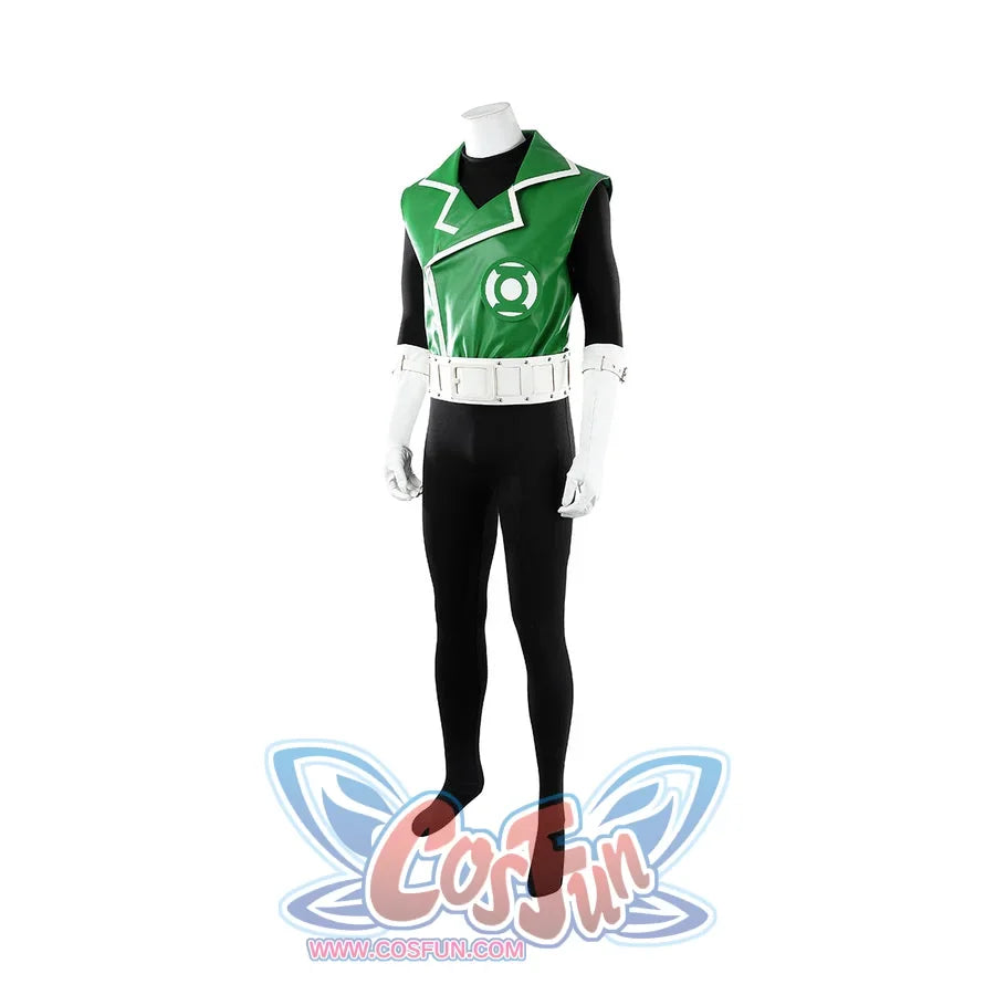 Green Lantern Guy Gardner cosplay costume angled front view highlights the green vest and white belt